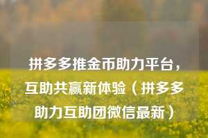 拼多多推金币助力平台，互助共赢新体验（拼多多助力互助团微信最新）  第1张