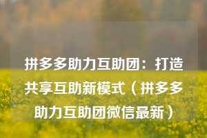 拼多多助力互助团：打造共享互助新模式（拼多多助力互助团微信最新）  第1张