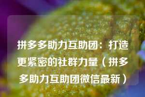 拼多多助力互助团：打造更紧密的社群力量（拼多多助力互助团微信最新）  第1张